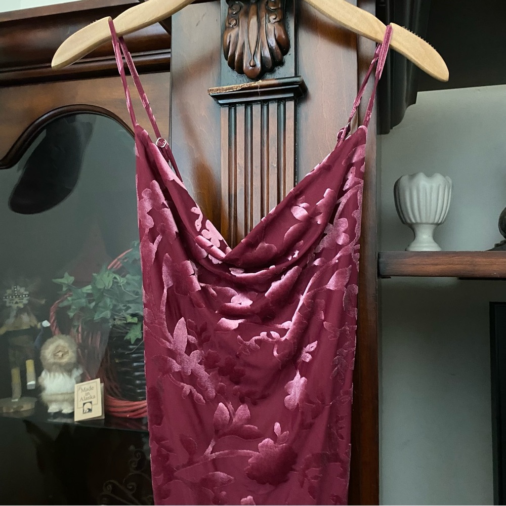 Floral Velvet Burnout Pink Purple Slip Dress sz M Cowl Neck Devore Mini Party - Picture 4 of 7